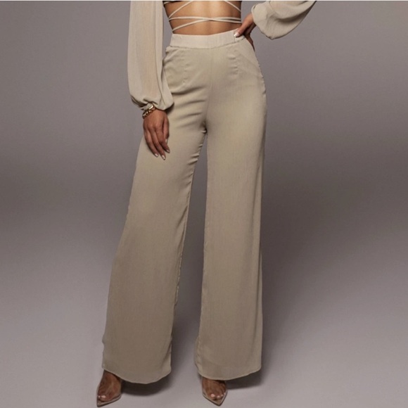 JLUXLABEL Two Piece Olive Green Sage Wrap Wide Leg Set - Picture 7 of 14